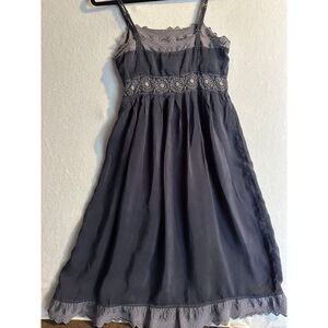 🌸 Johnny Was Gray Boho Lace Trim Midi Dress - Size Small